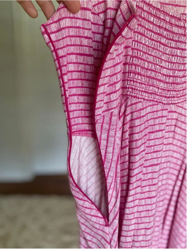 Old Navy Pink Striped‎ Smocked Mini Dress Sundress Coastal Preppy Coquette Beach - Image 5