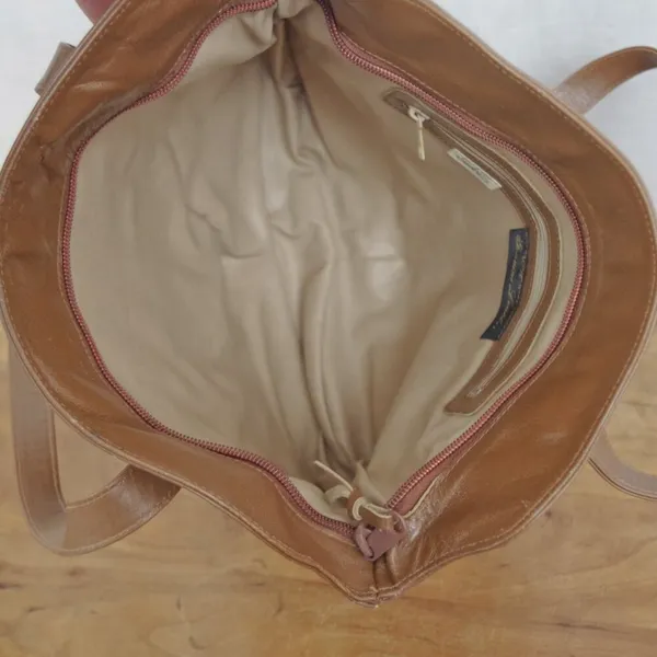 Vintage Italian Made Brown Leather Tote Style Embroidered Shoulder Bag - Image 7