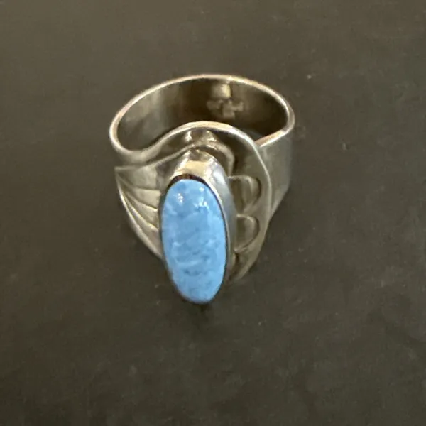 Vintage New Mexico Native American Turquoise‎ Ring Stamped RB-adjustable - Image 3