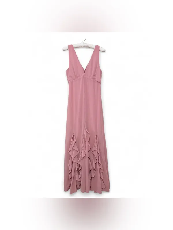 NWT Lulus Women’s Alorna Rose Pink Sleeveless Ruffled V-neck Maxi Dress Size L - Image 4