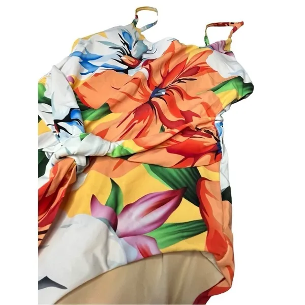 Palms Away Floral One Piece‎ Swimsuit Womens XS Yellow Tropical Tie Front NEW - Image 4