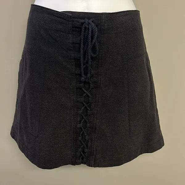 Free People Black Mini Shirt High Low Lace Accent Pockets Cotton Linen- Medium - Image 3