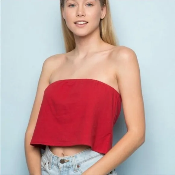 Brandy Melville Red Cotton Cassidy Strapless Tube Top One Size‎ - Image 6