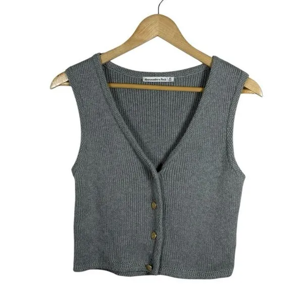Abercrombie & Fitch Women’s Mara Button-Up Sweater Vest Grey XS - Image 2