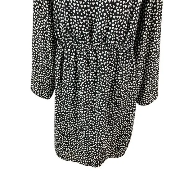 J Crew‎ Mercantile Black White Heart Print Long Sleeve Dress 14 Elastic Waist - Image 4