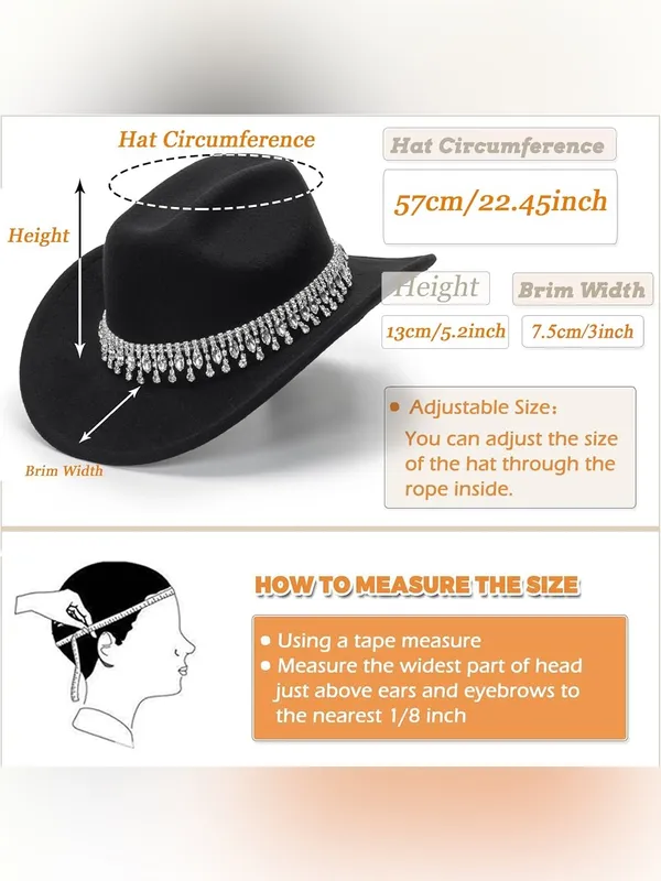 NEW Glitter Silver Black Cowboy Hats Women Western Rhinestone Cowgirl Hat - Image 5