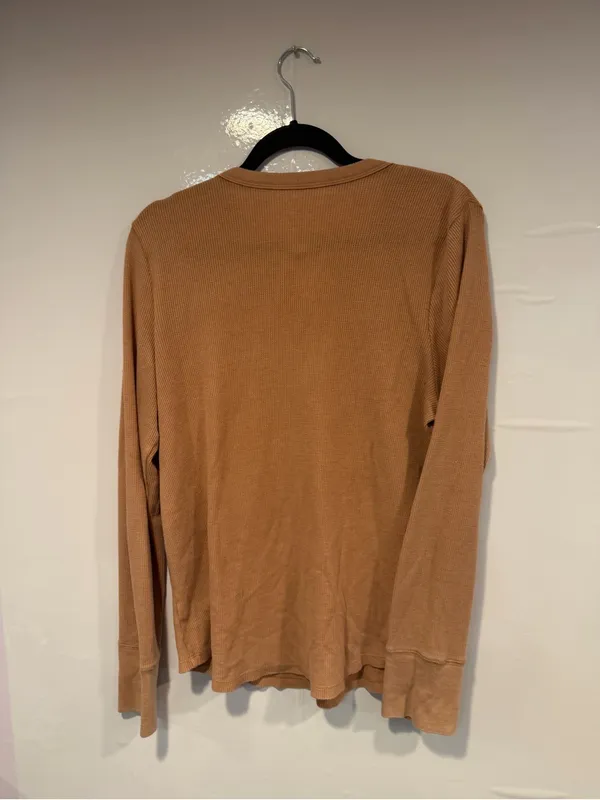 Aerie Ribbed Henley Long Sleeve Top -‎ Camel - Image 3