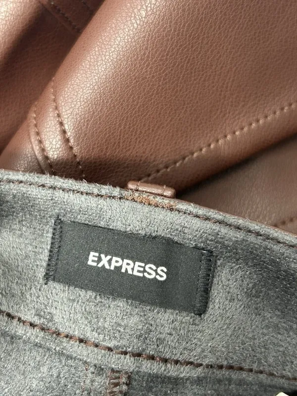 Express Faux Leather Mini Skirt Medium Brown Stretch Zip Side Fall Pockets - Image 6