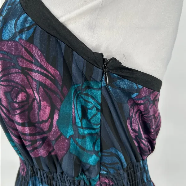 DKNY Jeans Black Fabric Floral Silk Satin Halter Dress Backless Dress Size Large - Image 6