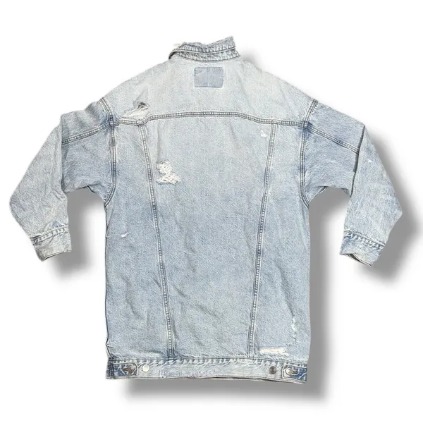American Eagle‎ Denim Jacket Sz Small Trucker Type III 3 Ripped Distressing Long - Image 7