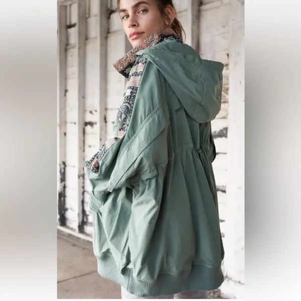 FP Movement Free People She Fly Hooded Anorak Jacket Embroidered Green Size S - Image 2