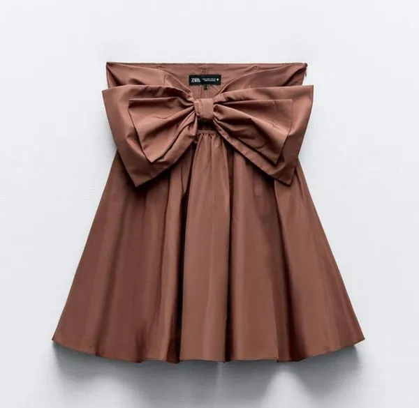 dress brown mini bow sleeveless ruffle bohemian wedding summer vacation - Image 7