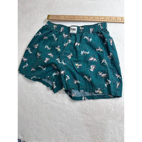 Victoria's Secret PINK Pajama Shorts Green Holiday Dog Christmas Lights XS - Image 4
