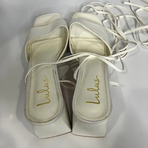 Lulus‎ fiyaa white lace up chunky heels women's size 11 dressy wedding black tie - Image 6