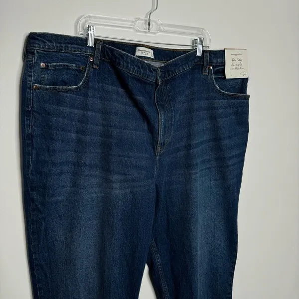 Abercrombie & Fitch The 90's Straight Ultra High Rise Blue Wash 24‎ Long Casual - Image 3