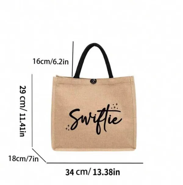 1pc Khaki Reusable Canvas Tote Bag For Women With Star, Heart, Swiftie Letter Print, Convenient For Outing - Image 4