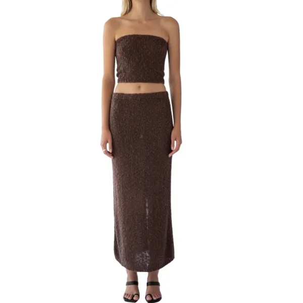 TROIS THE LABEL Kendall Brown Knit Slit Sweater Skirt - Image 3