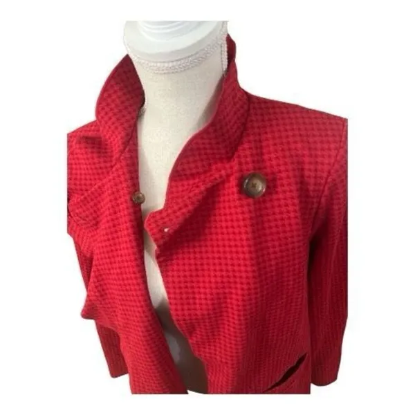 Cabi Celebration Women Jacket Coat Size S Red Houndstooth Ruffle Button Front - Image 6