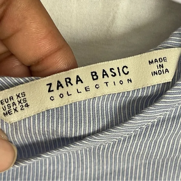 ZARA | Pinstriped Bell Sleeve Scallop Hem Top Sz XS - Image 7
