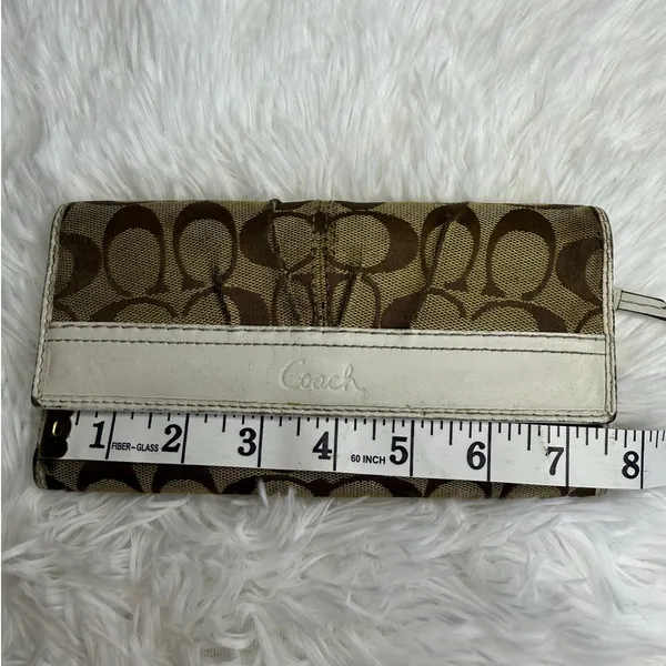 COACH Brown White Signature Canvas Wallet - Image 11