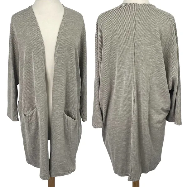 Anthropologie Donni Sandwash Cardigan Open Front Duster Ribbed Neutral Gray NEW One Size - Image 3