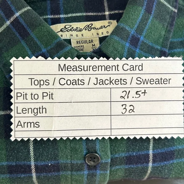 Eddie Bauer Flannel Button Up Shirt Green Medium‎ - Image 9