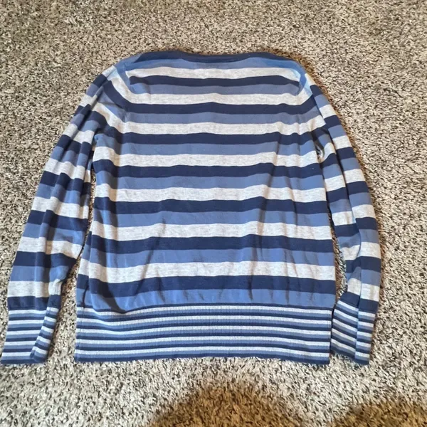 Croft & Barrow Womens Blue Striped Henley Cotton Knit Sweater Size‎ L RN 73277 - Image 6