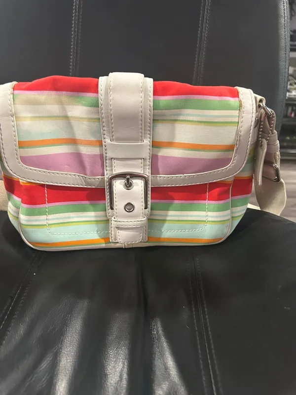Vintage Coach Hampton Multicolor Striped Crossbody with Cream Trim - Image 2