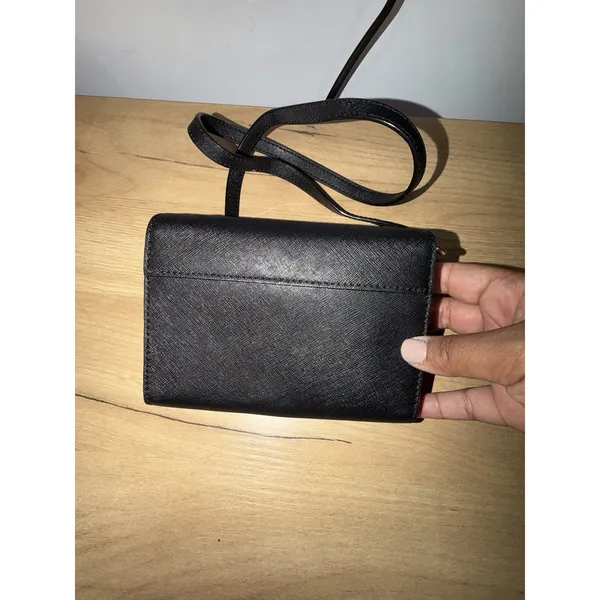 Kate Spade Black Saffiano Leather Chain Crossbody Wallet Bag Gold Hardware P - Image 6