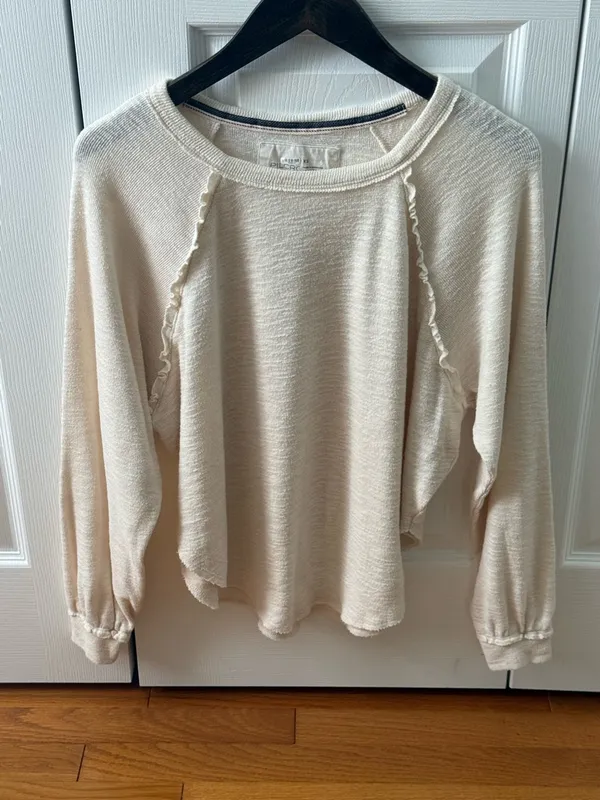 Anthropologie Pilcro Ruffled Raglan Thermal Top in Cream - Image 2