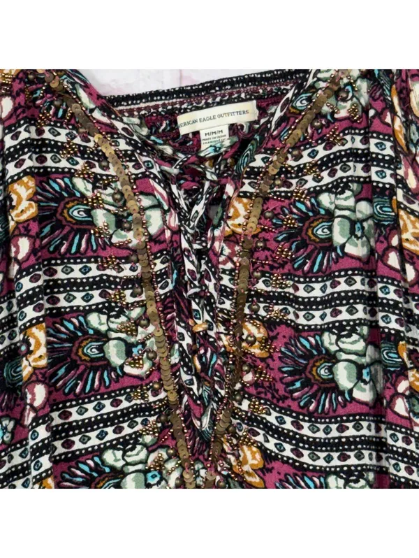 American Eagle Outfitters Women's Medium Boho Print Romper - Image 3