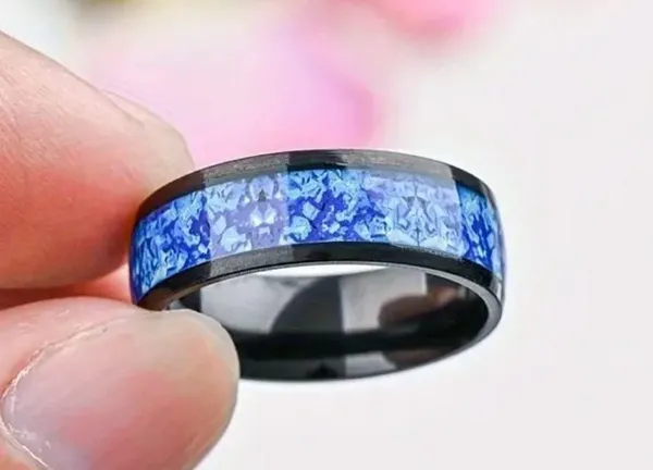 Unisex Stainless Steel Light Blue/ Black Ring Size 8 - Image 3