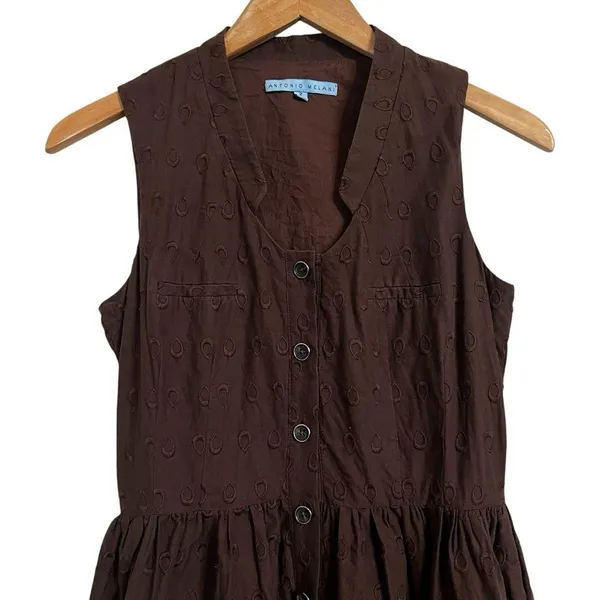 Antonio Melani Brown Cotton Sleeveless V-Neck Eyelet A-Line Dress Sz 2 - Image 2