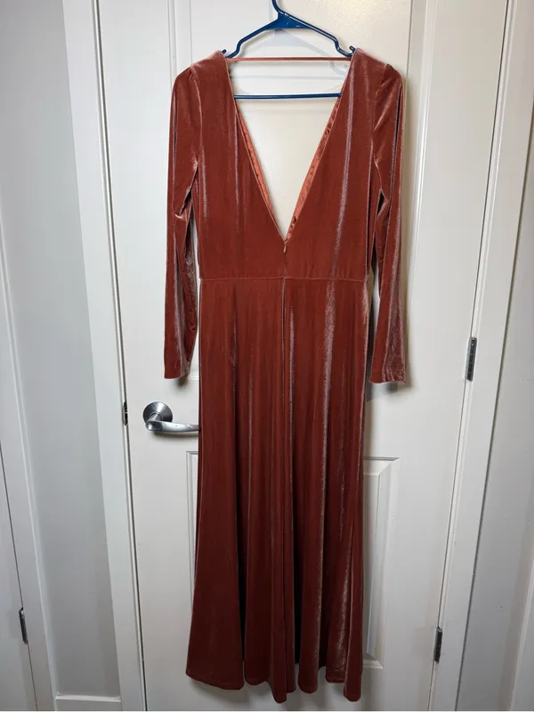 Jenny Yoo Collection Rust Velvet Long Sleeve Maxi Dress Size 12 - Image 4