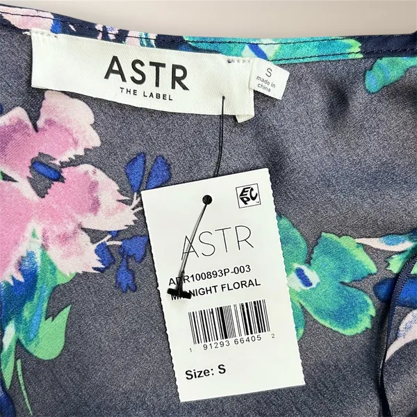 ASTR The Label Midnight Navy Satin Floral Midi Dress‎ S Autumn Wedding Guest NWT - Image 9