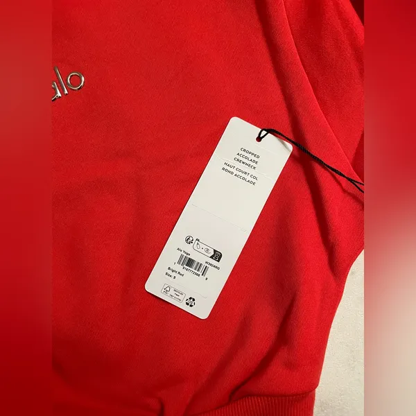 Alo Yoga NWT Cropped Accolade Crewneck Bright Red Sweatshirt Size S - Image 6