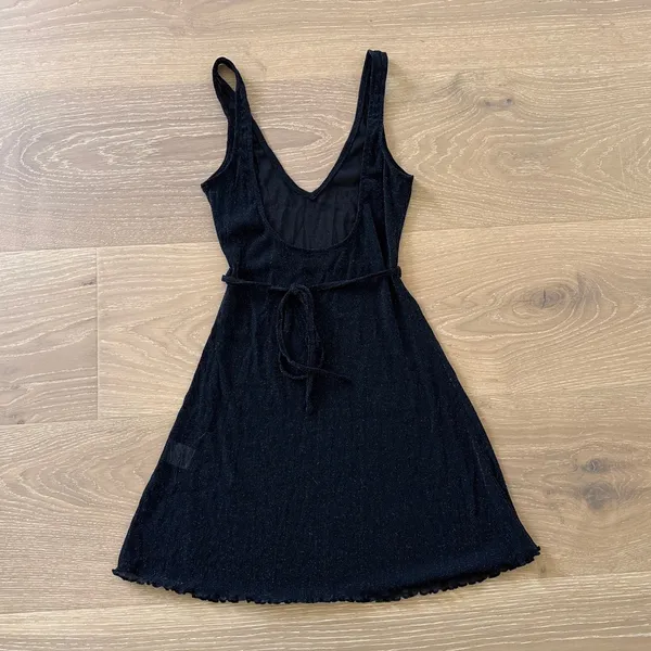 White Fox Mini Dress Sleeveless Sparkly V Neck Size S Black Silver - Image 4