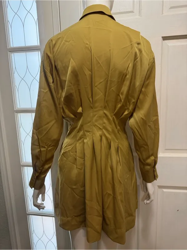 Exquise by Anthropologie Tobie Olive Green Button-Front Long-Sleeve Dress XS A - Image 5