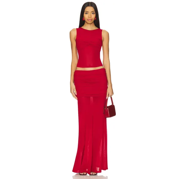 Runaway The Label Meila Romantic Cherry Chiffon Stretch Sheer Maxi Skirt XS NWT - Image 7