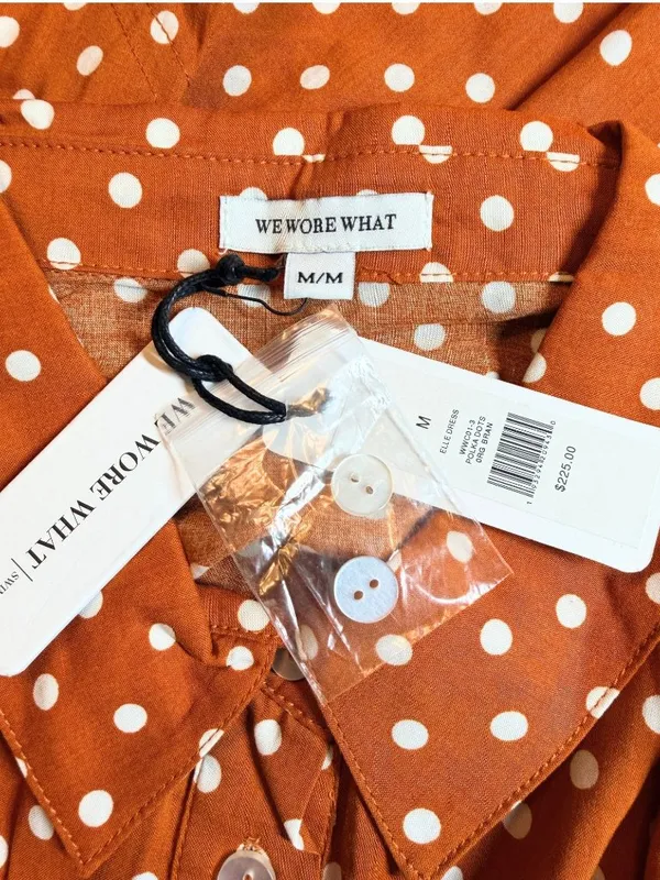 WeWoreWhat Elle Dress M Bran Rust Polka Dot Puff Sleeve Mini Shirt Dress NWT - Image 5