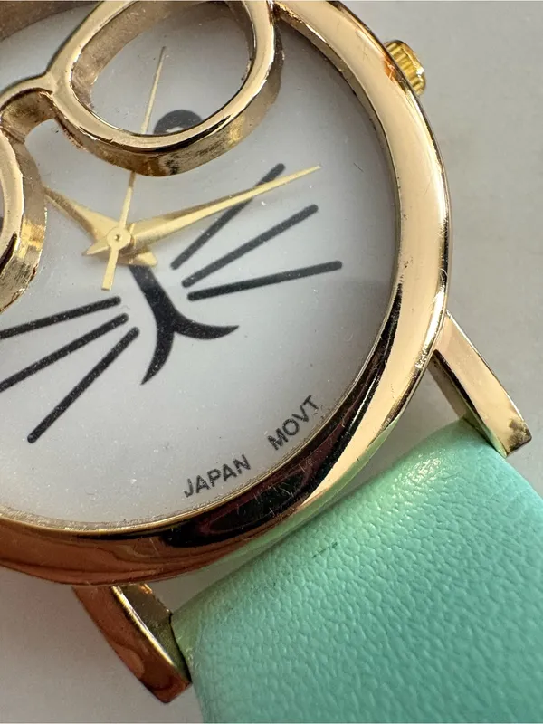 Mint Cat Watch with Gold Accents Needs Battery Green - Image 6