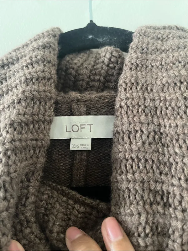 Loft Brown Cowl Neck Wool Blend Knit Poncho Sweater XS Equestrian Fall Oversized - Image 5