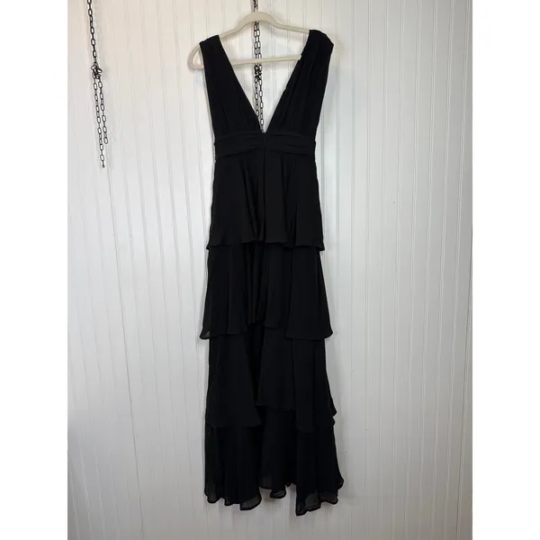 Lulus Amazing Evening Black Tiered Maxi Dress Bridesmaid Wedding Banquet Small - Image 5
