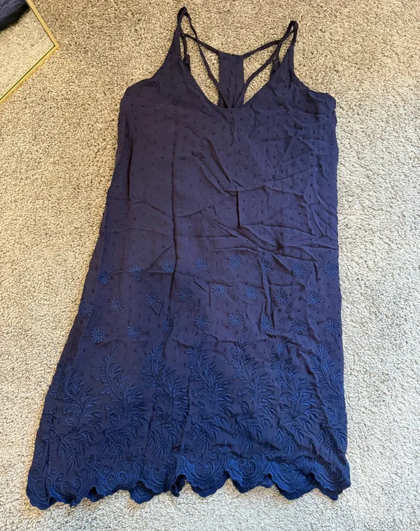 Navy Embroidered Sleeveless Slip Dress - Image 2