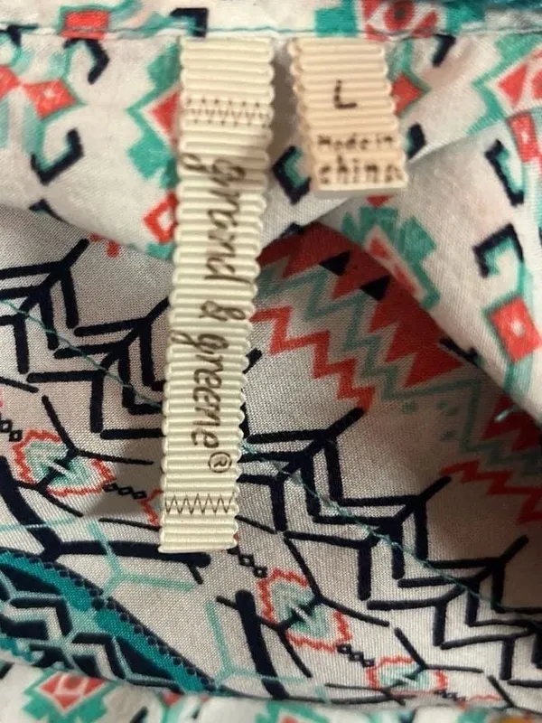 Grand & Greene Tribal Print Boho Blouse with Tassels, Large - Image 7