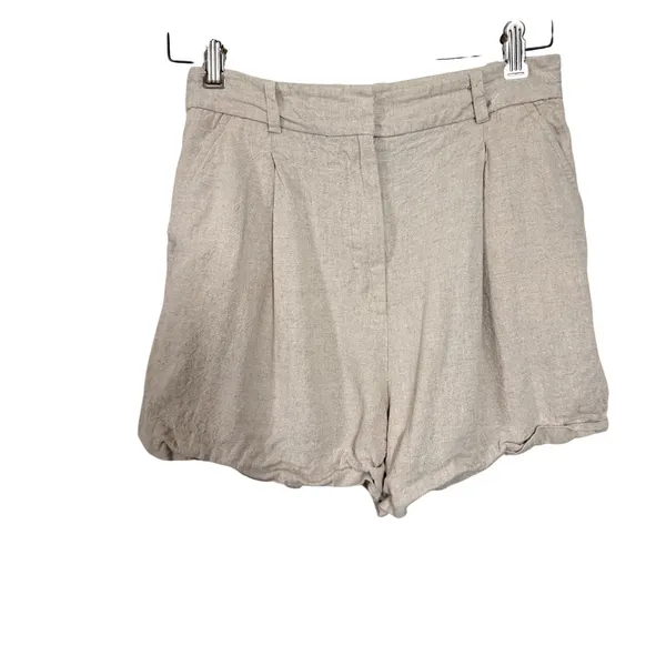 Zara Womens High Waisted Linen Blend Pleated Bubble‎ Hem Shorts Beige Size S - Image 2