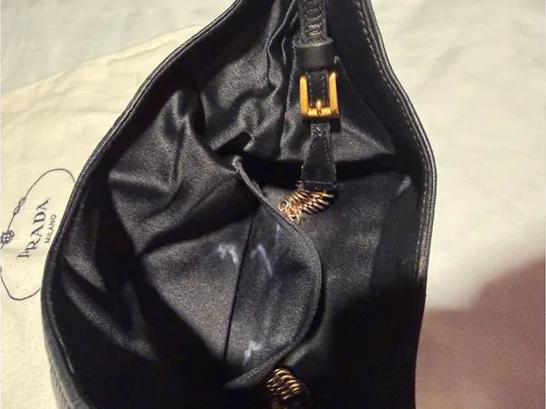 Prada Black Leather Hobo with Gold Chain Accent and dust bag . - Image 6