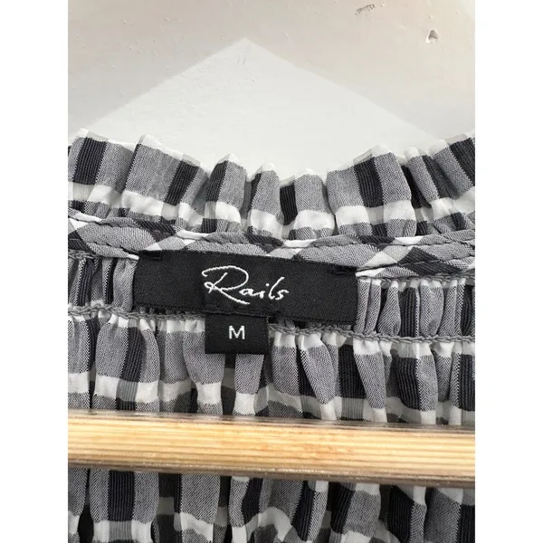 Rails Portia Ash Seersucker Gingham Smocked Tie Front Peplum Top Black White‎ M - Image 4
