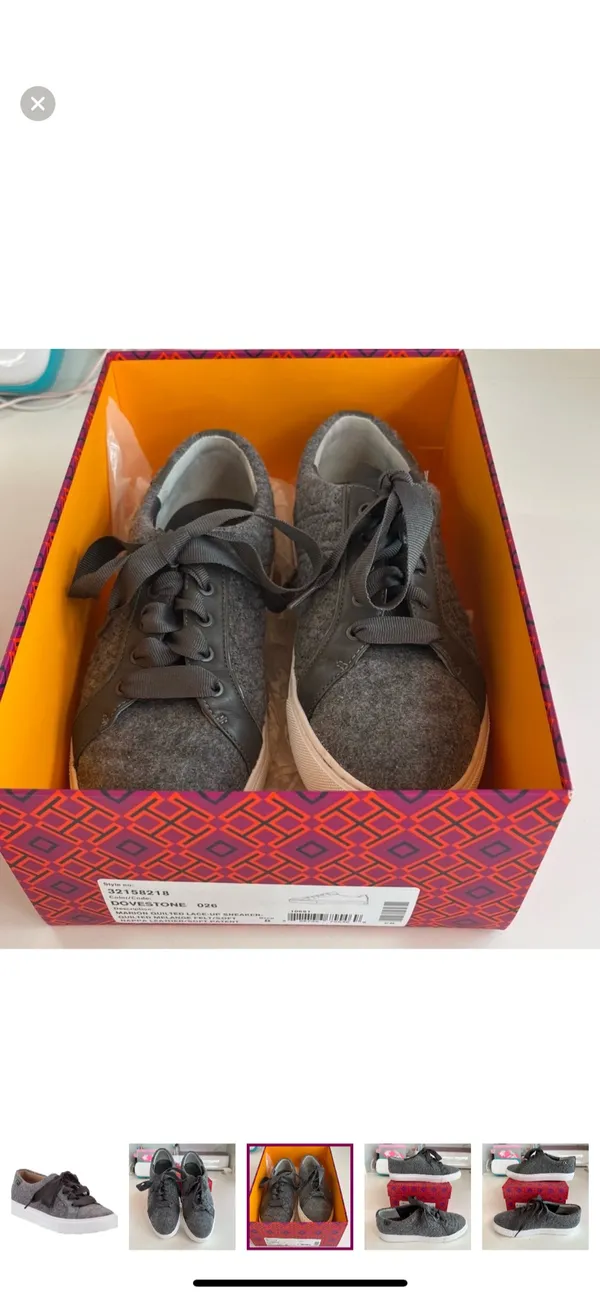 TORY BURCH Marion Quilted Fleece Lace Up Sneakers, Dovestone 8 EUC - Image 3