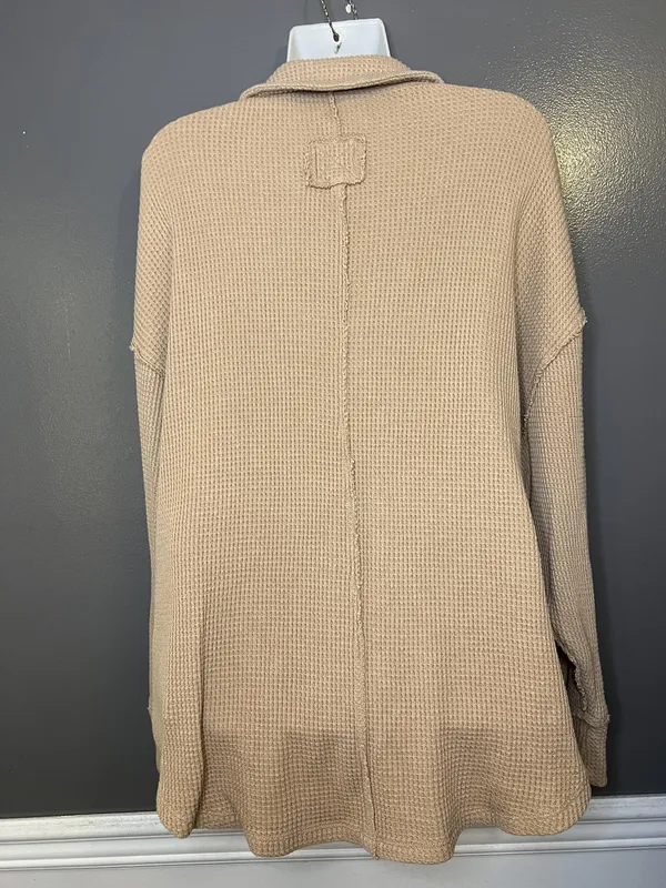 Aerie Shirt Womens XL Beige Collared Long Sleeve Thermal Waffle Knit Tunic Top - Image 6